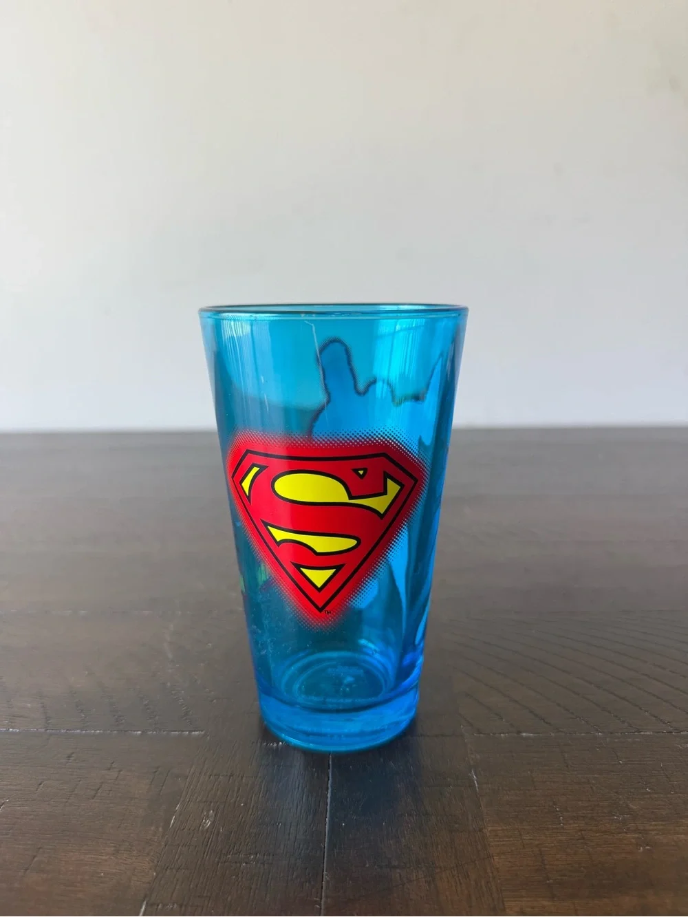 Superman Blue Glass Cup 16oz